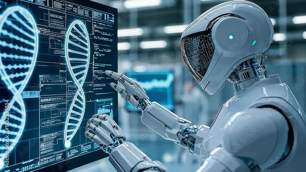 Poster biocomputer technology demonstrates interaction between robotics and genetic data analysis in a mode