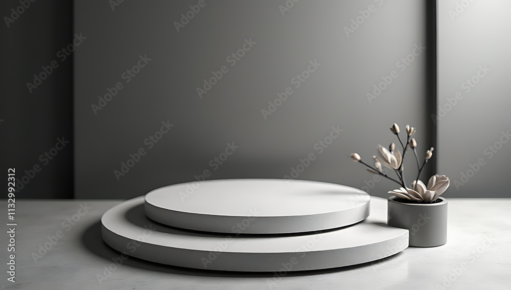 Aufkleber the sandstone top product display platform features a sleek black and white design for selective foc