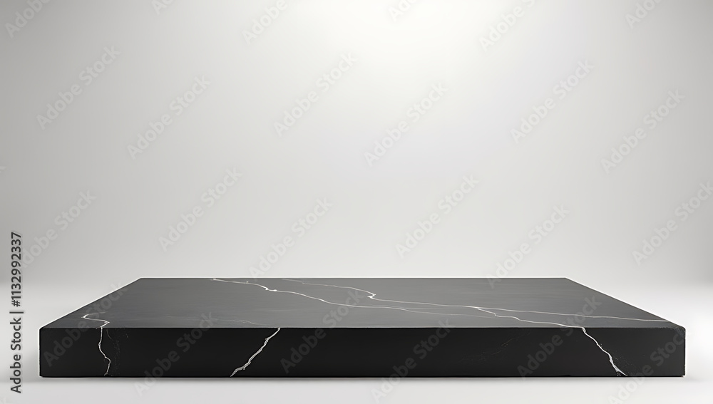 Poster the sandstone top product display platform features a sleek black and white design for selective foc