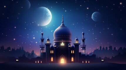 Obraz premium Illuminated mosque under the night sky during ramadan