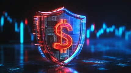 Cybersecurity measures for financial institutions digital space graphic illustration futuristic environment high-tech viewpoint
