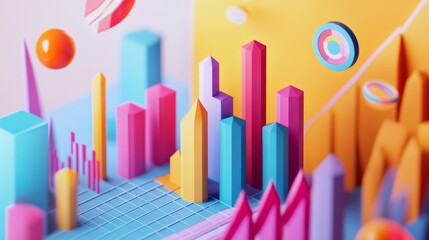 Obraz premium Vibrant 3d geometric shapes abstract studio digital art colorful environment artistic viewpoint creative concept for design trends