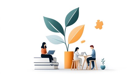 Fototapeta premium Papercut illustration of parents and teachers united in a conversation about student growth, surrounded by learning tools