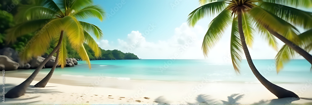 Aufkleber summer and holiday backgrounds feature selective focus on white sandy shores lined with coconut palm