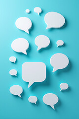 Social media concepts feature speech bubbles and chat icons on a blue background to convey talking and messaging ideas._00001_