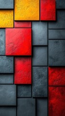 Fototapeta premium A modern abstract design featuring textured red, yellow, and gray blocks.