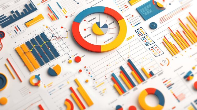 business statistics info graphics, pie charts, bar graphs, and numerical data, business growth analysis	