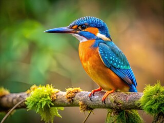 Obraz premium A vibrant kingfisher, a splash of blue and orange, perches on a branch.