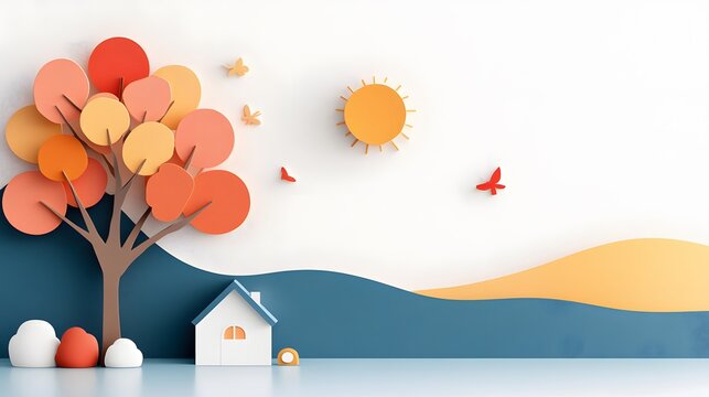 Colorful papercut art showcasing collaborative parents and teachers in a vibrant, well-decorated classroom