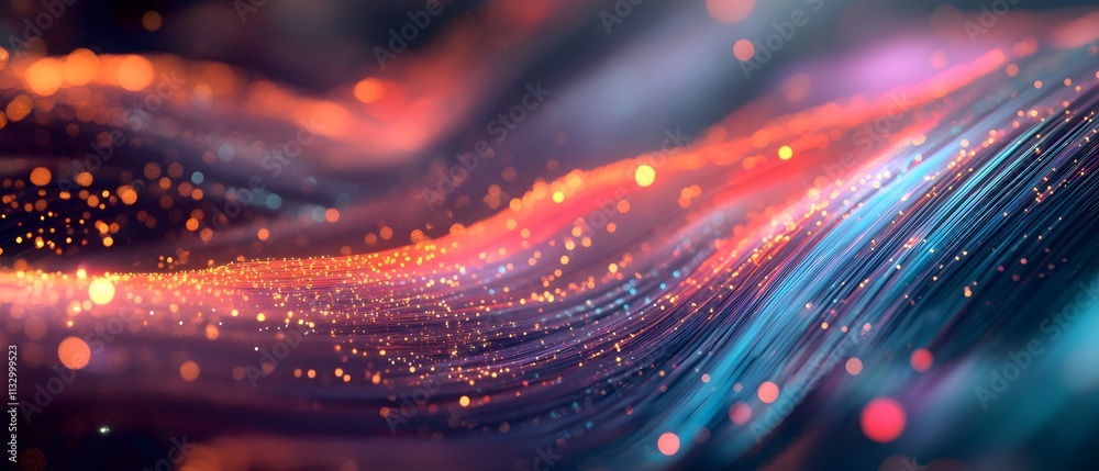Poster Abstract Flowing Waves of Light and Colorful Particles Creating a Dreamy and Vivid Background for Modern Digital Art or Technology Concepts