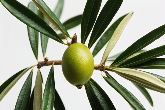 Stunning Olive Tree Node with Crisp Leaves Isolated on White Background