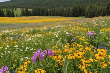 Obraz premium Scenic Panorama of a Wildflower Meadow in Spring and Summer