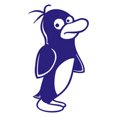Fototapeta premium Penguin Looks to the Side Funny Cautiously Stands Design Lover Art Vector Illustration Card T-Shirt Poster Sticker Graphic Print Decorative Drawing Isolated Logo Decoration Symbol Creative Cool Style