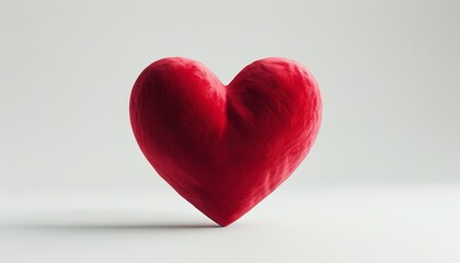Fototapeta premium A 3D velvety red heart rendered against a pristine white backdrop. Created with generative AI technology