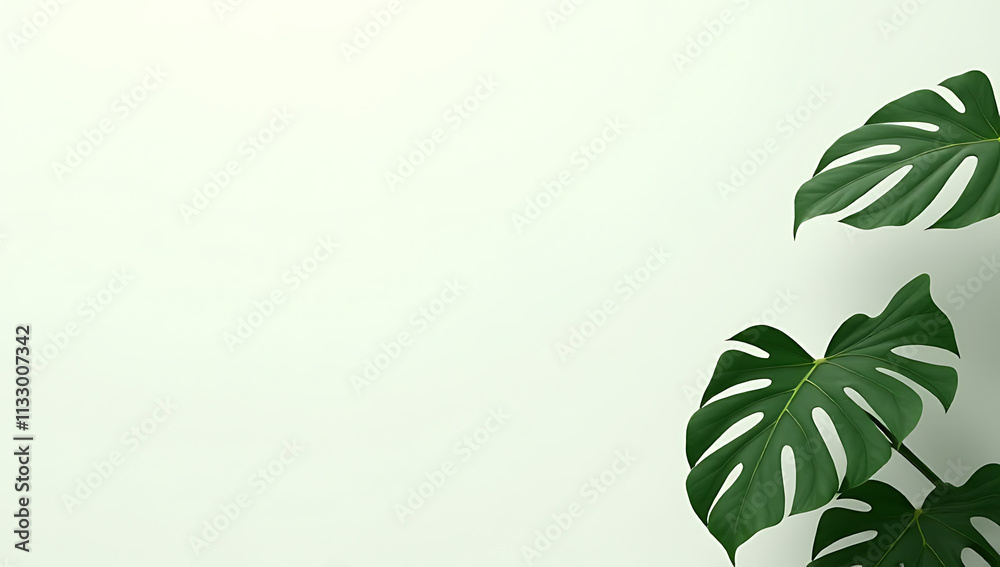 Poster Monstera leaves with selective focus on a white background create a beautiful and elegant decorating design element easily._00001_