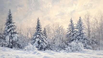 snow-covered trees, winter forest, frosty branches