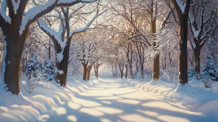 snow-covered trees, winter forest, frosty branches