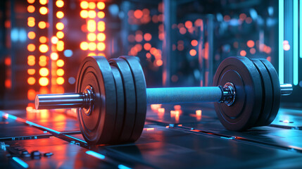 A cyber workout gear icon featuring usage statistics, representing online platforms for optimizing fitness equipment.  