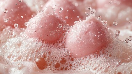 Fototapeta premium Pink fluffy foam with soft bubbles