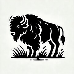 Fototapeta premium Bison Buffalo Logo silhouette vector, Bison Vector illustration black and white