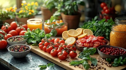 Colorful assortment of fresh vegetables and herbs