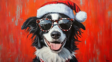 A luxurious Afghan Hound with golden holiday decorations
A lively Border Collie adorned with trendy holiday accessories
A glamorous Shih Tzu adorned with diamond-studded glasses and a festive look
A g