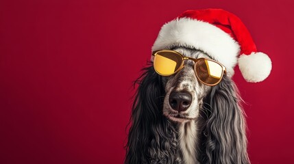 A luxurious Afghan Hound with golden holiday decorations
A lively Border Collie adorned with trendy holiday accessories
A glamorous Shih Tzu adorned with diamond-studded glasses and a festive look
A g