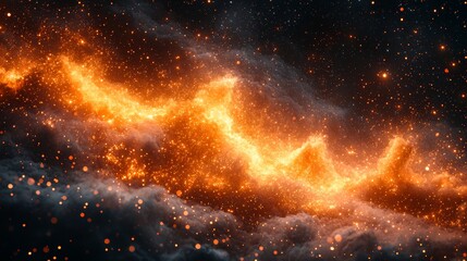 Fototapeta premium Fiery nebula in outer space with glowing stars