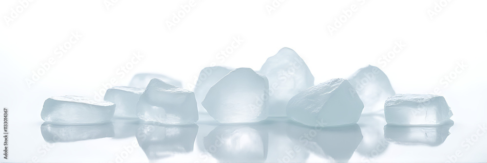 Poster Ice rocks are arranged on a clean white background to capture their textures and transparency in a minimalist composition._00002_