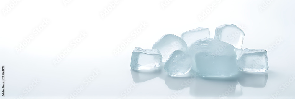 Poster Ice rocks are arranged on a clean white background to capture their textures and transparency in a minimalist composition._00001_
