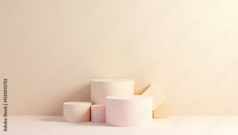 Aufkleber geometric pedestal podium product display with a long shadow stands for creative packaging placement