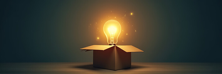 Generate unconventional ideas with a spark of creativity symbolized by a lightbulb situated outside an ordinary box confines._00002_