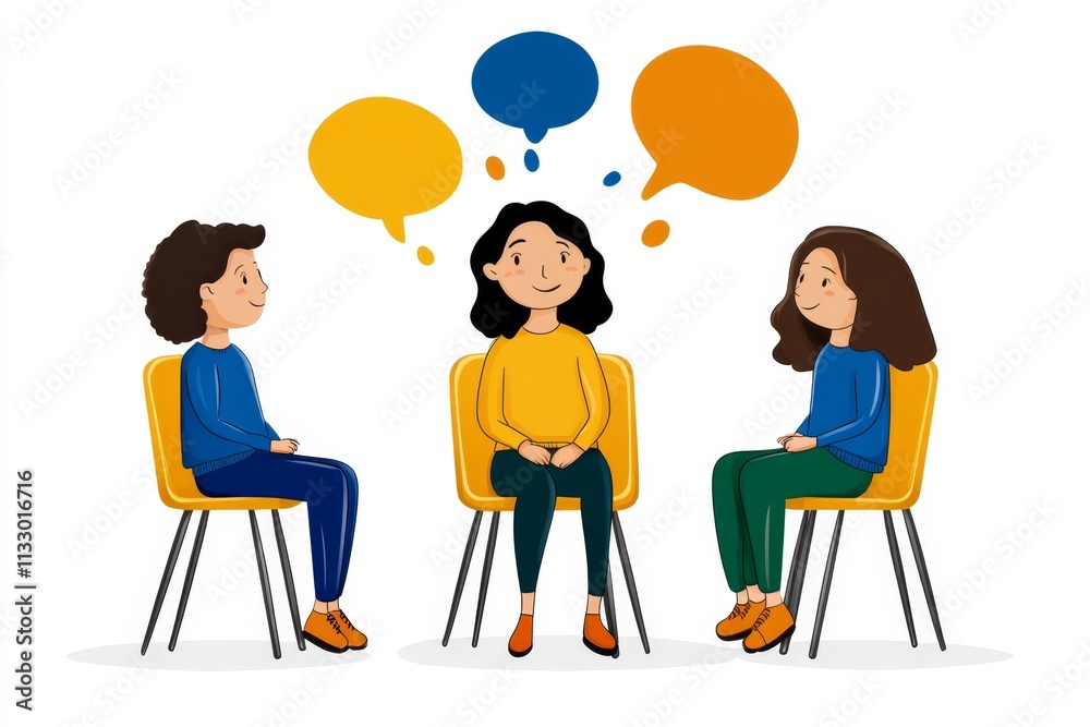 Poster A colorful 2D depiction of a teacher discussing ethical practices with students in a classroom, with thought bubbles showing honesty and fairness, on white