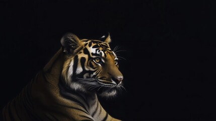 Fototapeta premium Tiger is standing in front of a black background