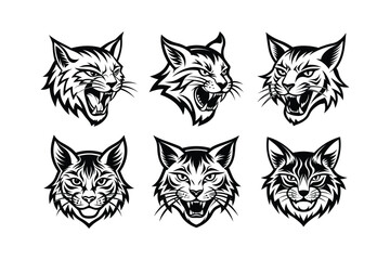Fototapeta premium Various styles of a bobcat's logo, labeled linocut medium vector design illustration.