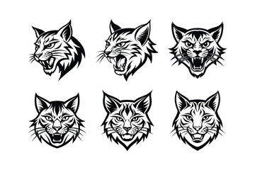 Obraz premium Various styles of a bobcat's logo, labeled linocut medium vector design illustration.