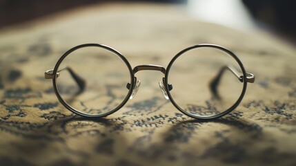 Vintage Round Glasses on Decorative Surface