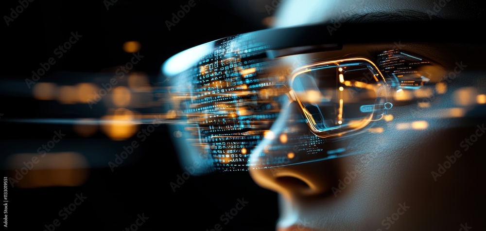 Leinwandbilder big data personalization segmentation concept. a close-up of a person wearing futuristic glasses, di