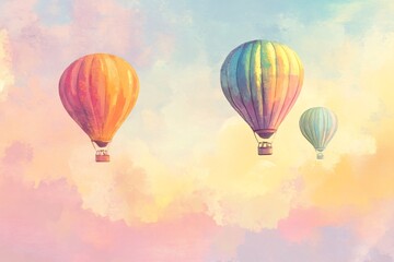 Obraz premium Colorful Hot Air Balloons Floating in a Dreamy Sky at Sunset