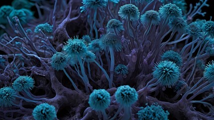 Obraz premium Electron_Microscope_Fungi_Coral_Kingdom_Cell_High_Resolution_Structure_Microscopy_Spores_Hyphae_Coral_Structure_Fungal_Growth_Pathogen_Infection_Biology