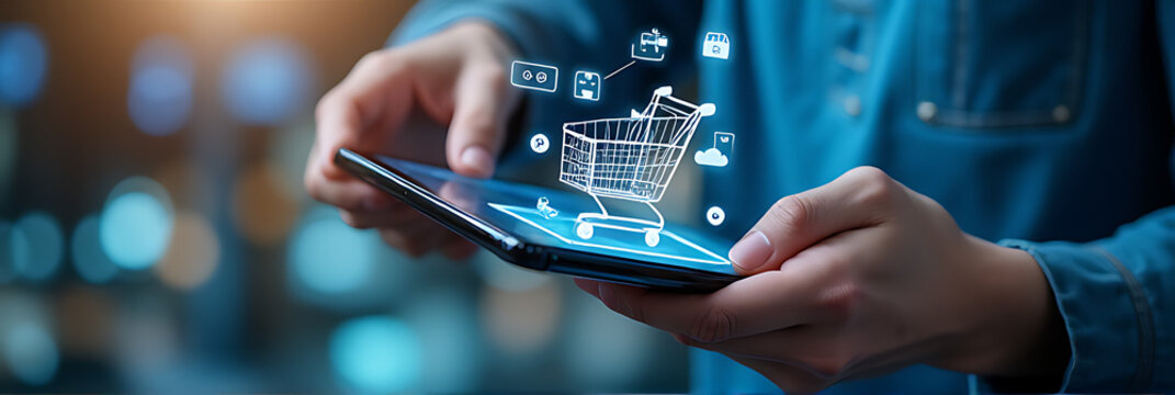 Ecommerce marketplace features a platform for buying and selling products using smartphones and technology for efficient order processing._00001_