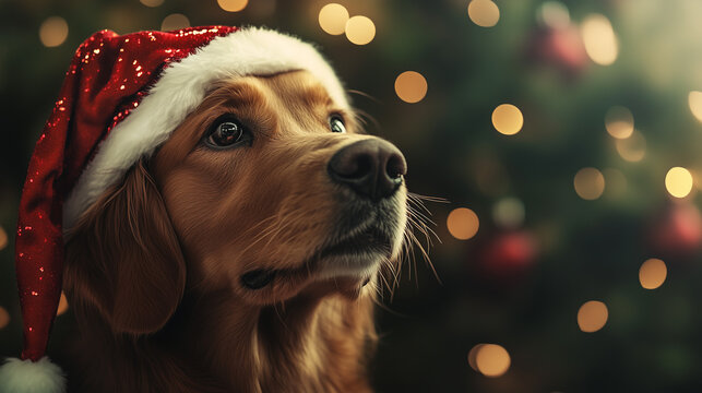 Fototapeta Golden retriever, pies święty mikołaj, święta