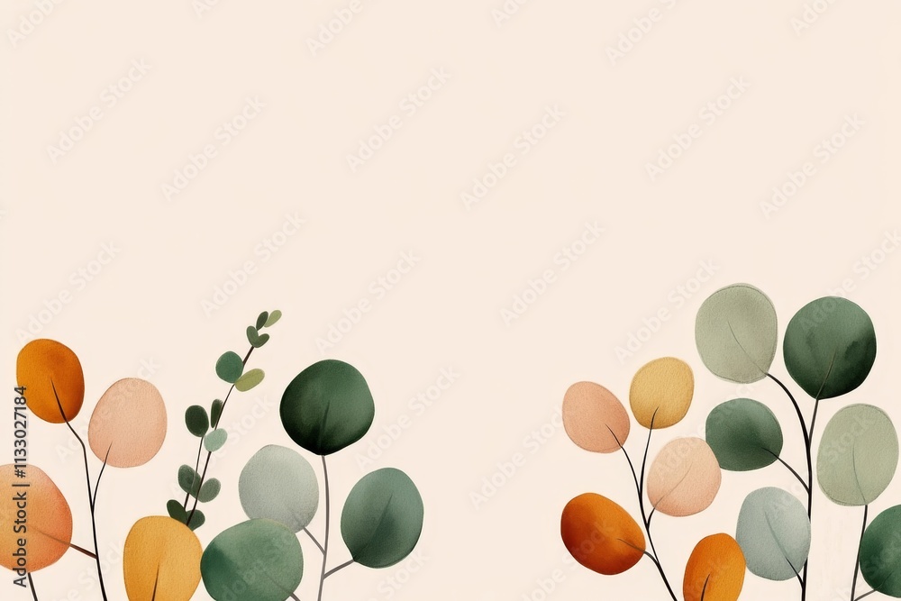 Poster A flat design of a single eucalyptus branch with soft pastel colors for a calming effect