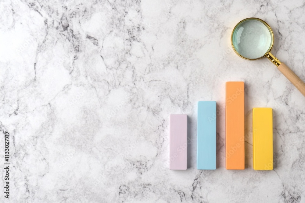 Fototapete a flat, abstract representation of a bar graph and a magnifying glass, signifying data evaluation, i