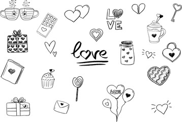 Hand draw monochrome love icon. Valentine's day vector elements set.