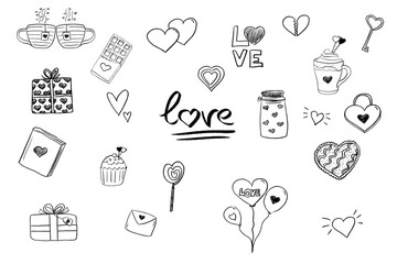 Hand draw monochrome love icon. Valentine's day vector elements set.