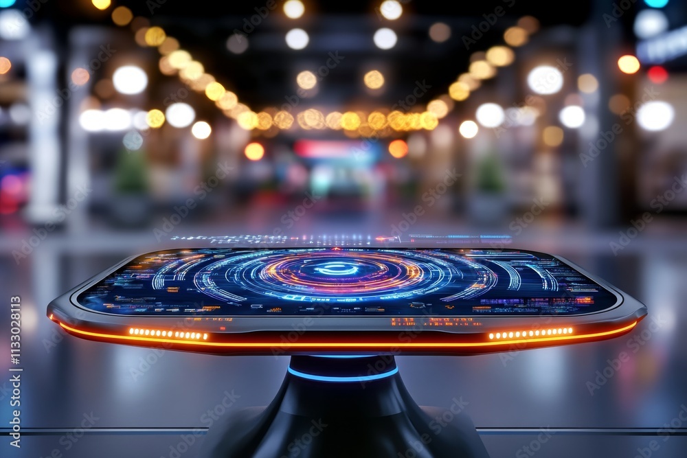 Poster A futuristic dashboard displaying holographic data for evaluation, with glowing charts, a virtual assistant, and a sleek high-tech interface