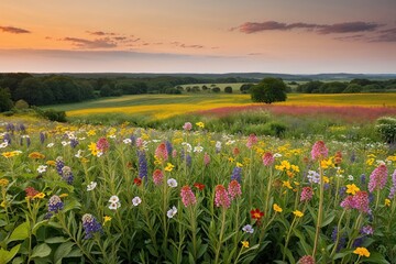 Obraz premium Stunning Panoramic View of a Wildflower Field on a Serene Canvas