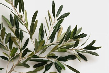 Obraz premium Vibrant Olive Branch with Lush Green Leaves Isolated on White Background