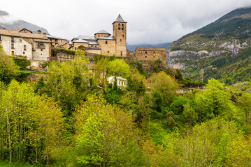 Naklejka premium From Ordesa National Park to Torla - Torla and surroundings. Pyrenees villages architecture